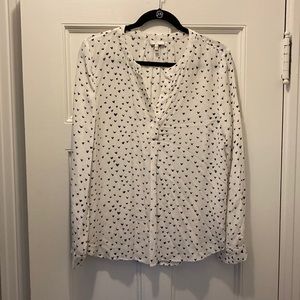 Joie blue and cream silk blouse, abstract hearts, sz L